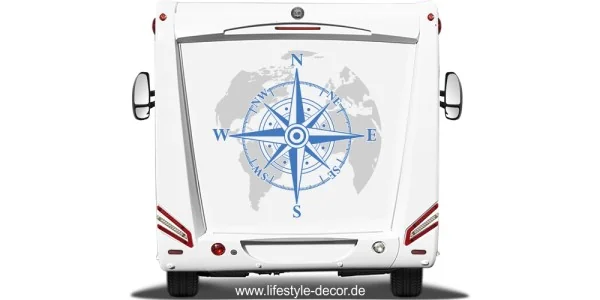 Bunter Autoaufkleber Kompass mit Weltkarte