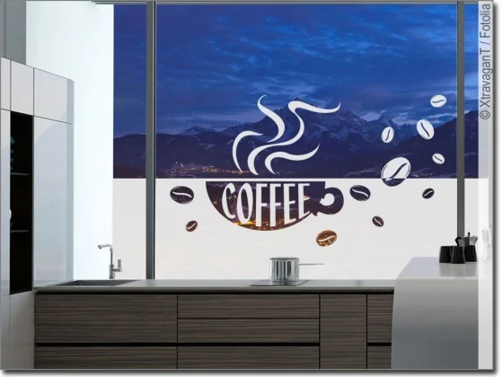 Sichtschutzfolie in Milchglasoptik mit Kaffee Motiv