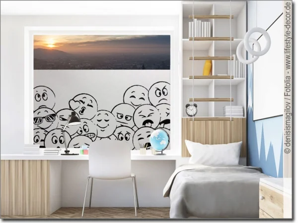 Sichtschutzfolie Smileys und Icons aus den Messenger für das Kinderzimmer