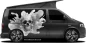 Preview: Autodekor Totenschädel Smoke auf Fahrzeugseite schwarzer Van in Wunschfarbe