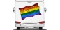 Preview: Aufkleber Regenbogenfahne LGBTQ auf Heck von Reisemobil oder Wohnwagen