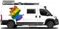 Preview: Autoaufkleber Regenbogenfahne als Silhouette von Deutschland auf Fahrzeugseite von Camper