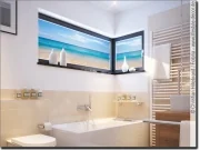 Preview: Fotodruck auf Glasfolie mit Strand für das Badezimmer als Sichtschutz