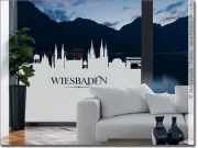 Preview: Blickdichte Fensterfolie mit der Skyline von Wiesbaden