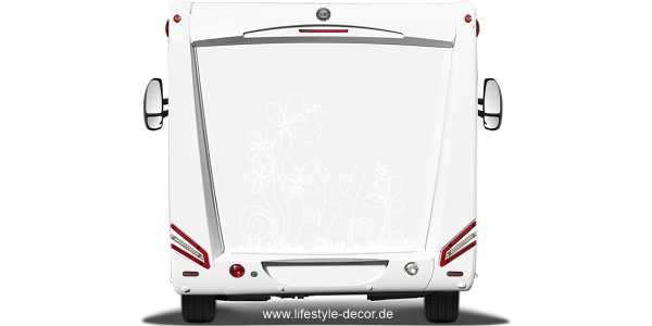 Preview: Autoaufkleber Blumenwiese Preview: Autoaufkleber Blumenwiese | hochwertige Autofolie auf Heck von Wohnmobil oder Wohnwagen - Ansicht Farbauswahl
