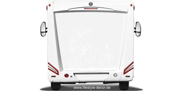 Autoaufkleber Blumenwiese | hochwertige Autofolie auf Heck von Wohnmobil oder Wohnwagen - Ansicht Farbauswahl