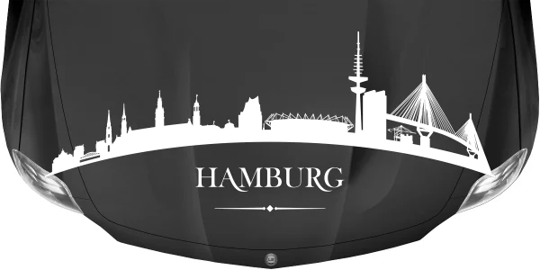Autodekor Hamburger Skyline auf dunkler Motorhaube - Ansicht Farbauswahl  auf Heck von PKW - Ansicht Farbauswahl - Ansicht Ausrichtung und Farbauswahl - Ansicht Ausrichtung mit Far