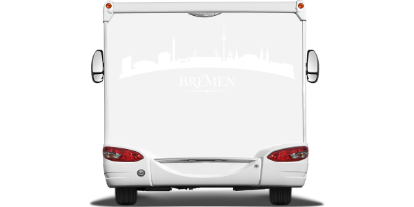 Preview: Autoaufkleber Skyline Bremen Preview: Autotattoo mit der Silhouette von Bremen auf Heck von Wohnmobil oder Wohnwagen - Ansicht Farbauswahl