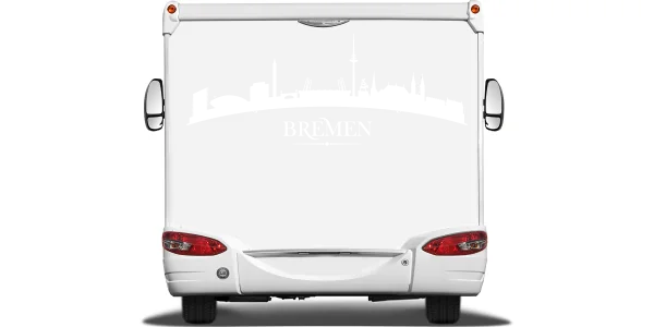 Autotattoo mit der Silhouette von Bremen auf Heck von Wohnmobil oder Wohnwagen - Ansicht Farbauswahl