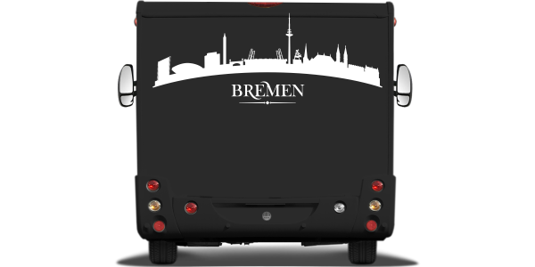 Preview: Autoaufkleber Skyline Bremen Preview: Autotattoo mit der Silhouette von Bremen auf Heck von Wohnmobil oder Wohnwagen - Ansicht Farbauswahl