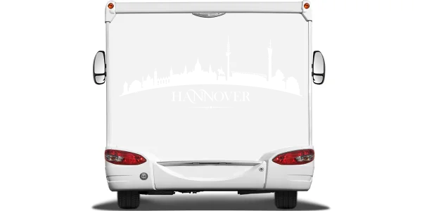 Autoaufkleber Hannoveraner Skyline auf Heck von Wohnmobil oder Wohnwagen - Ansicht Farbauswahl