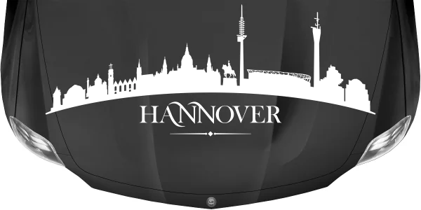 Autoaufkleber Hannoveraner Skyline auf dunkler Motorhaube - Ansicht Farbauswahl