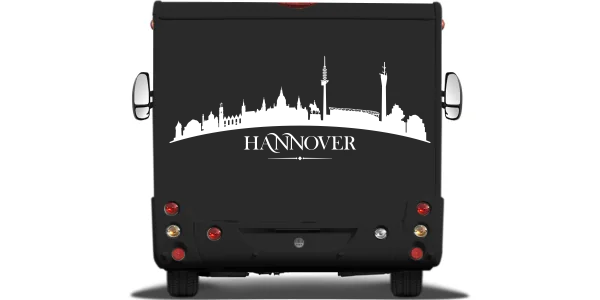 Autoaufkleber Hannoveraner Skyline auf Heck von Wohnmobil oder Wohnwagen - Ansicht Farbauswahl