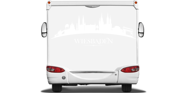 Preview: Autoaufkleber Skyline Wiesbaden Preview: Konturen Wiesbadens als Aufkleber fürs Auto auf Heck von Wohnmobil oder Wohnwagen - Ansicht Farbauswahl