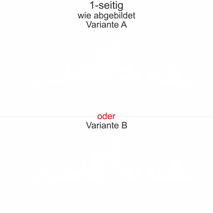 Konturgeschnittene Autofolie mit Leipziger Skyline - Ansicht Ausrichtung mit Farbauswahl und Variante