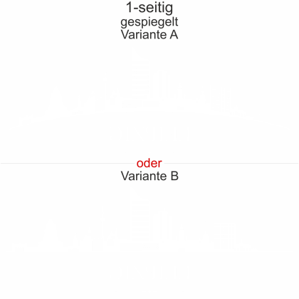 Konturgeschnittene Autofolie mit Leipziger Skyline - Ansicht Ausrichtung mit Farbauswahl und Variante