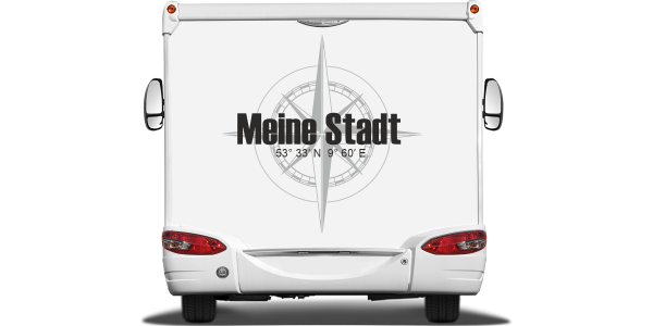 Preview: Autoaufkleber Kompass mit Koordinaten und Wunschtext