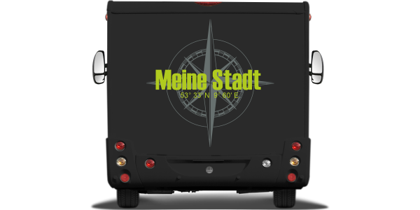 Preview: Autoaufkleber Kompass mit Koordinaten und Wunschtext