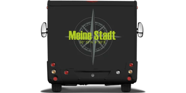 Autoaufkleber Kompass mit Koordinaten und Wunschtext