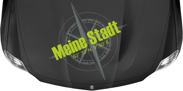 Preview: Autoaufkleber Kompass mit Koordinaten und Wunschtext