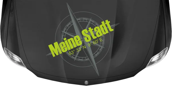 Autoaufkleber Kompass mit Koordinaten und Wunschtext