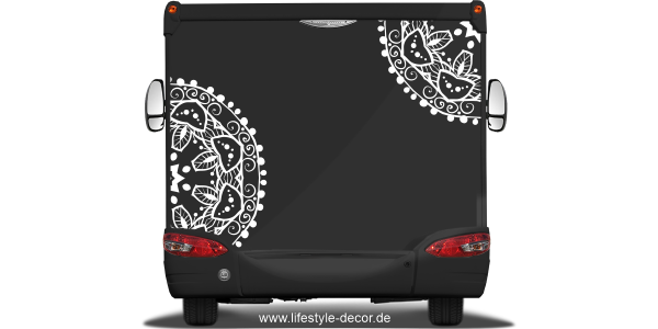 Preview: Autoaufkleber mit Spirituellem Mandala auf Heck von Wohnmobil oder Wohnwagen - Ansicht Farbauswahl