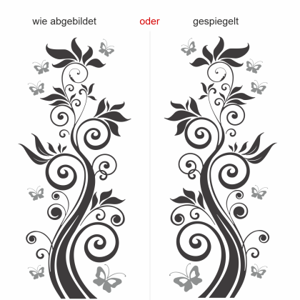 Preview: Buntes Wandtattoo mit Ornament und Schmetterling - Ansicht Ausrichtung