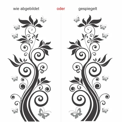 Buntes Wandtattoo mit Ornament und Schmetterling - Ansicht Ausrichtung
