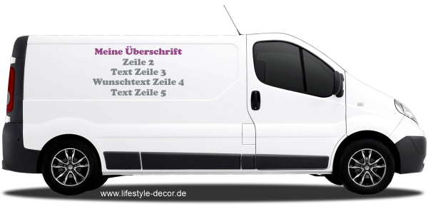 Preview: Fahrzeugbeschriftung Adressblock | 21 auf weißem Transporter