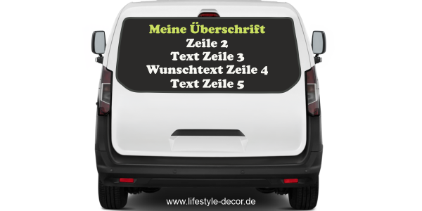 Fahrzeugbeschriftung Adressblock | 21 auf Heck von Transporter