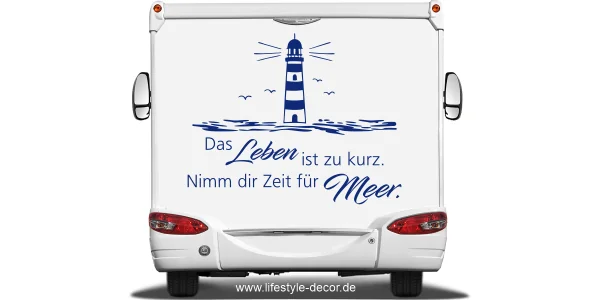 Wohnmobildekor Nimm dir Zeit für Meer auf hellem Heck eines Wohnmobils