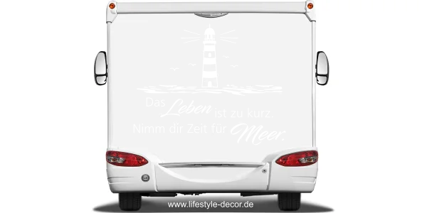 Wohnmobildekor Nimm dir Zeit für Meer auf hellem Heck eines Wohnmobils - Ansicht Farbauswahl