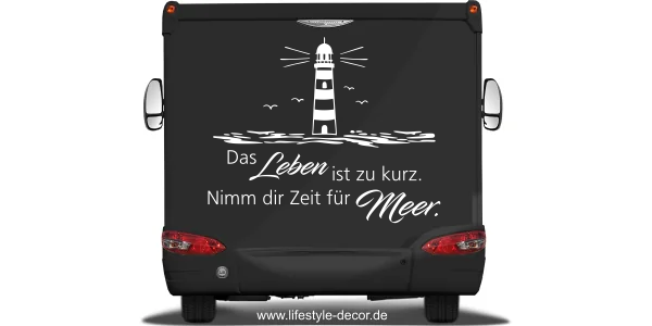 Wohnmobildekor Nimm dir Zeit für Meer auf dunklem Heck eines Wohnmobils - Ansicht Farbauswahl