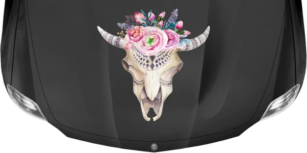 Autoaufkleber Floraler Tierschädelknochen auf dunkler Motorhaube