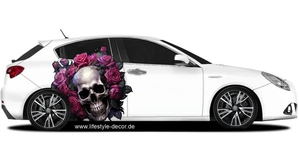 Autoaufkleber Totenkopf mit Rosen