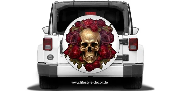 Autoaufkleber Goldener Totenkopf mit Rosen