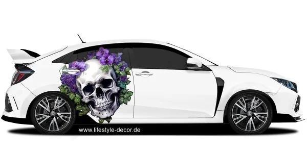 Autoaufkleber Totenkopf mit Blumenranken