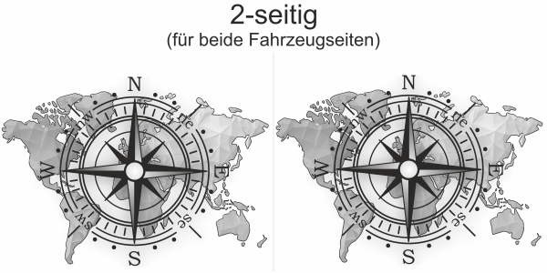 Aufkleber Kompass und Weltkarte mit Farbauswahl