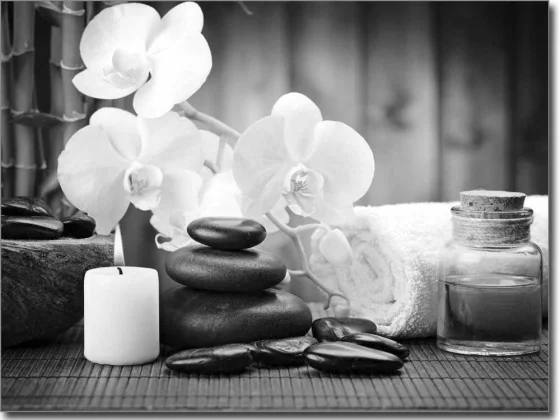 selbstklebendes Glasbild mit Orchidee Harmonie in schwarz weiß