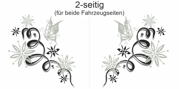 Aufkleber für das Auto mit Schmetterlingsdekor - Ansicht zweiseitig für beide Fahrzeugseiten