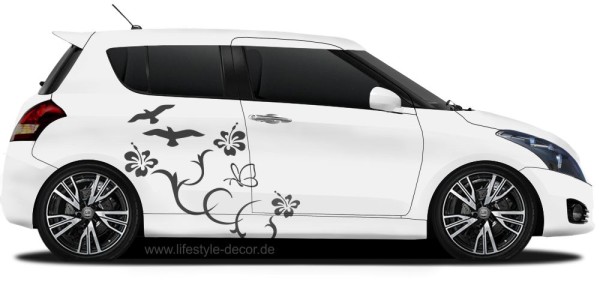 Preview: Auto Tattoo Blüten und Vögel Preview: Auto Tattoo Blüten und Vögel
