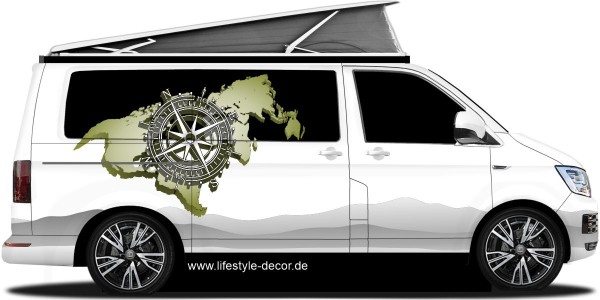 Preview: Autoaufkleber 3D Weltkarte mit Windrose und Berge Preview: Autoaufkleber 3D Weltkarte mit Windrose und Berge