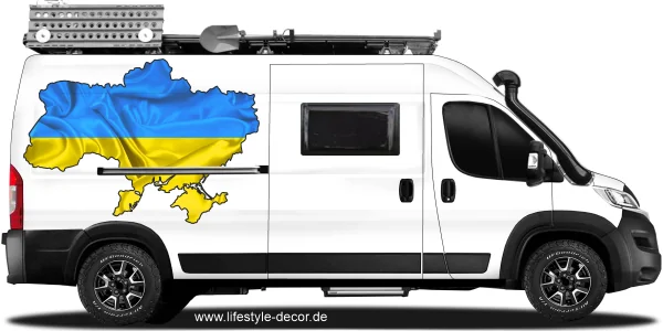 Autoaufkleber Fahne von der Ukraine als Silhouette auf Fahrzeugseite von Camper