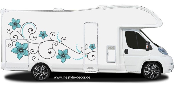 Preview: Ein hübscher Autoaufkleber mit Frühlingsornament auf Wohnmobil