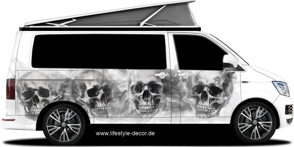 Autoaufkleber Gothic Schädel auf Van in Wunschfarbe