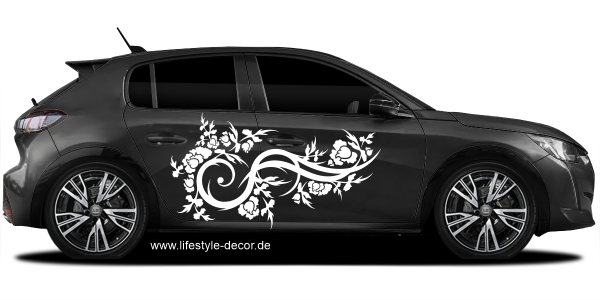 Preview: Aufkleber fürs Auto Ornament Romantik auf dunklem PKW - Ansicht Farbauswahl