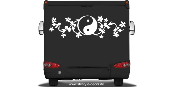 Autodekor Yin & Yang auf Heck von Wohnmobil oder Wohnwagen - Ansicht Farbauswahl