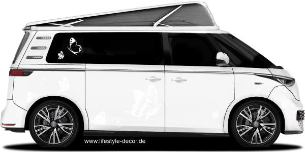 Preview: Autotattoo XXL Set Schmetterlingstraum Preview: Autotattoo XXL Set Schmetterlingstraum auf hellem Camper - Ansicht Farbauswahl