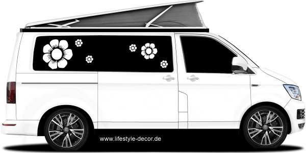 Preview: Blumen Autoaufkleber fürs Auto auf Campervan - Ansicht Farbauswahl