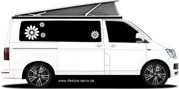 Preview: Blumenaufkleber Frühlingsblumen Preview: Blumenaufkleber-Fruehlingsblumen auf hellem Camper - Ansicht Farbauswahl